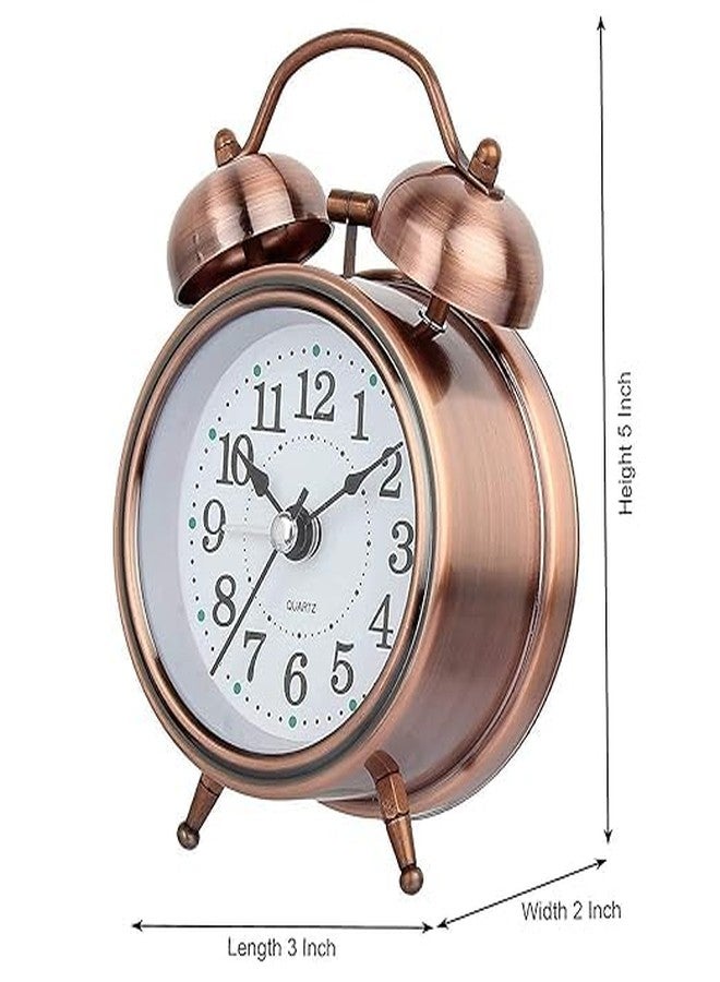 DRONTER Vintage Twin Bell Analog Display Table Alarm Clock with Night LED Light Heavy Slippers Extra Loud Alarm Clock Ideal for Student & Kids Bedroom (Copper) - Image 3